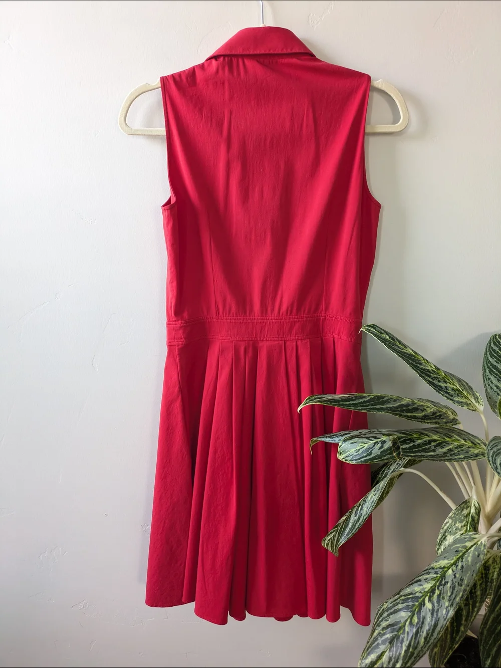 Michael Kors Sleeveless Button-Front Red Shirt Dress